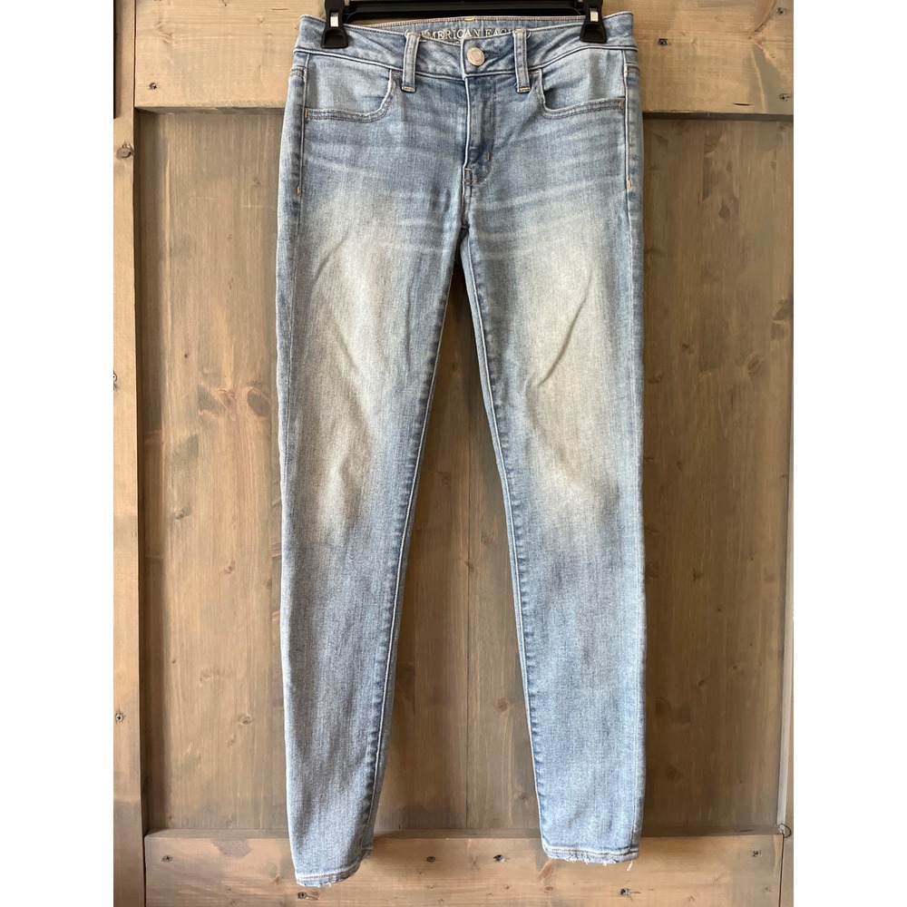 American Eagle Jeans Sz 4 Super Super Stretch Jeggings Light Blue Skinny Stretch